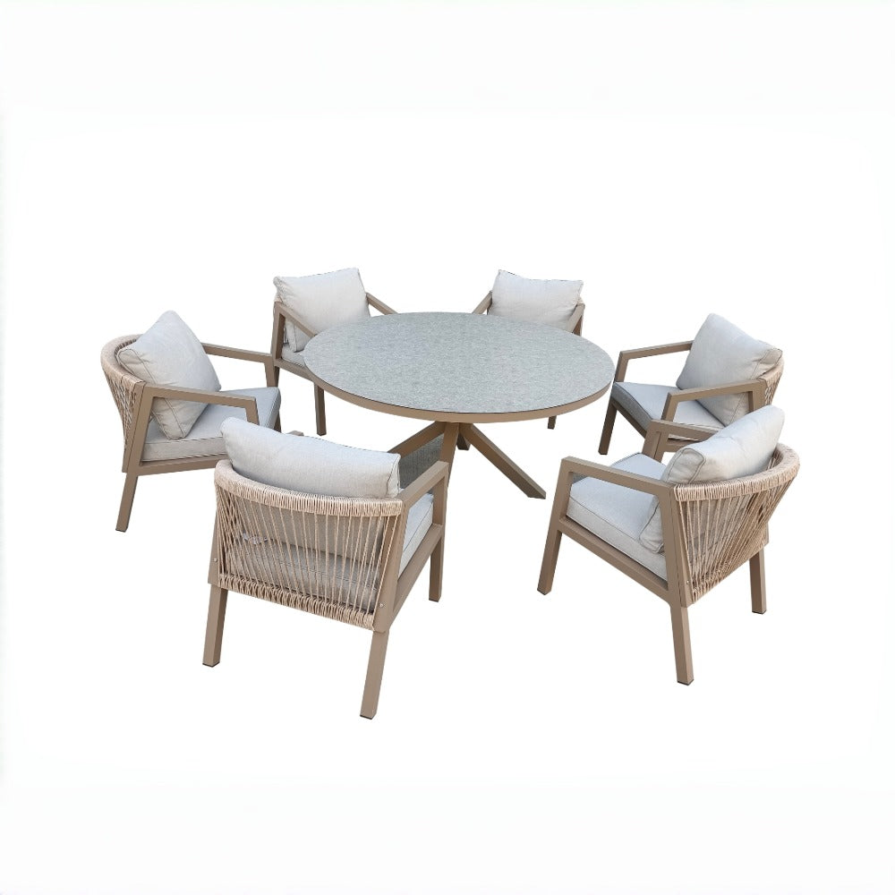 6 Seater Rope Garden Furniture Dining Set with Round Table