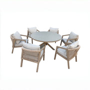 6 Seater Rope Garden Furniture Dining Set with Round Table