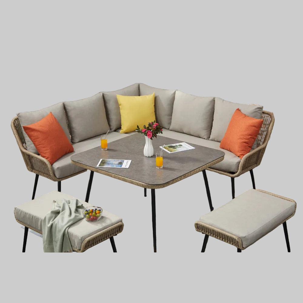 Lisbon 9 Seater Rope Corner Sofa Dining Set with Bench and Table