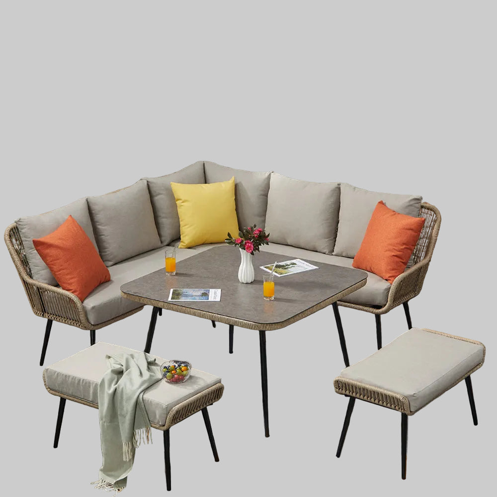 Lisbon 9 Seater Rope Corner Sofa Dining Set with Bench and Table