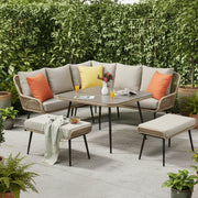 Malta X large 9 Seater Rope Garden Corner Sofa Dining Set with Bench and Table