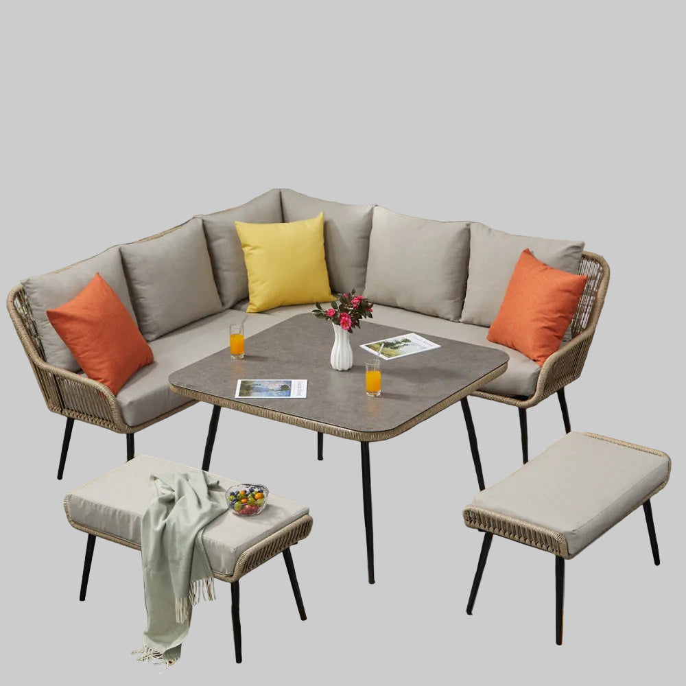 Lisbon 9 Seater Rope Corner Sofa Dining Set with Bench and Table
