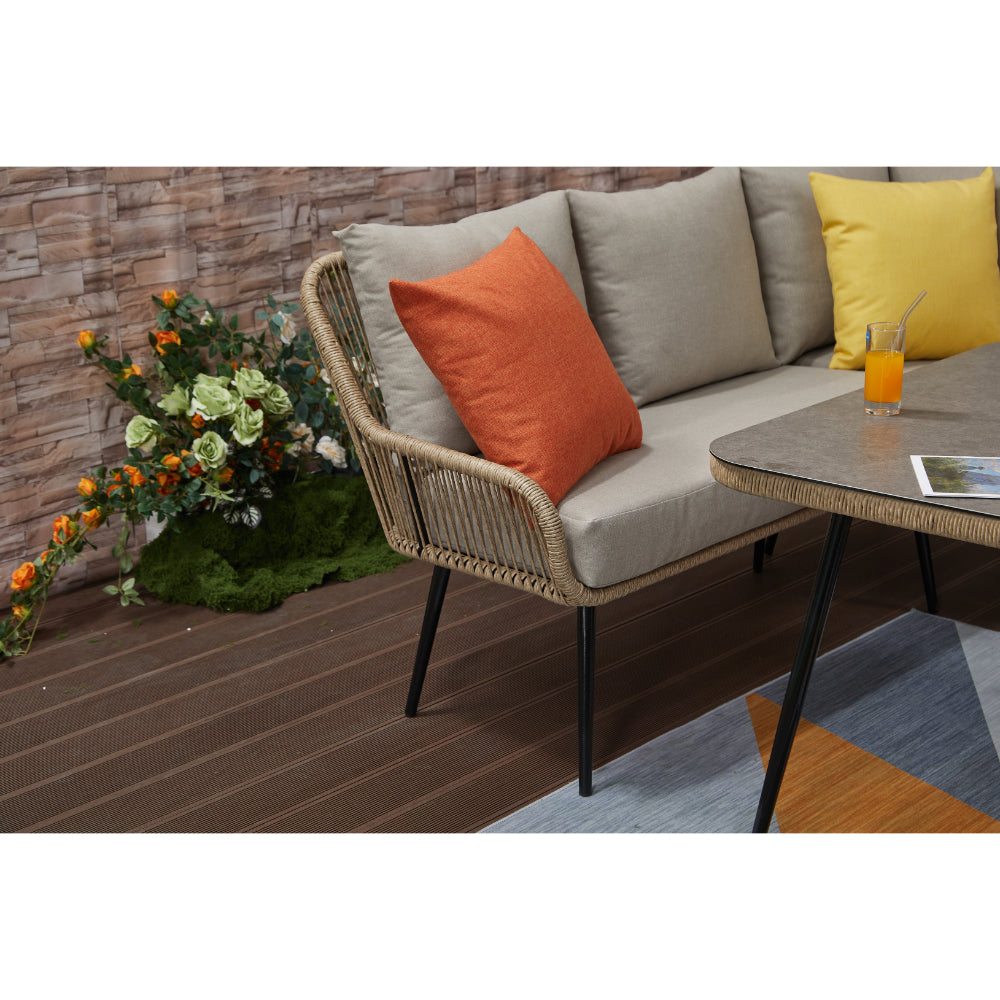 Lisbon 9 Seater Rope Corner Sofa Dining Set with Bench and Table