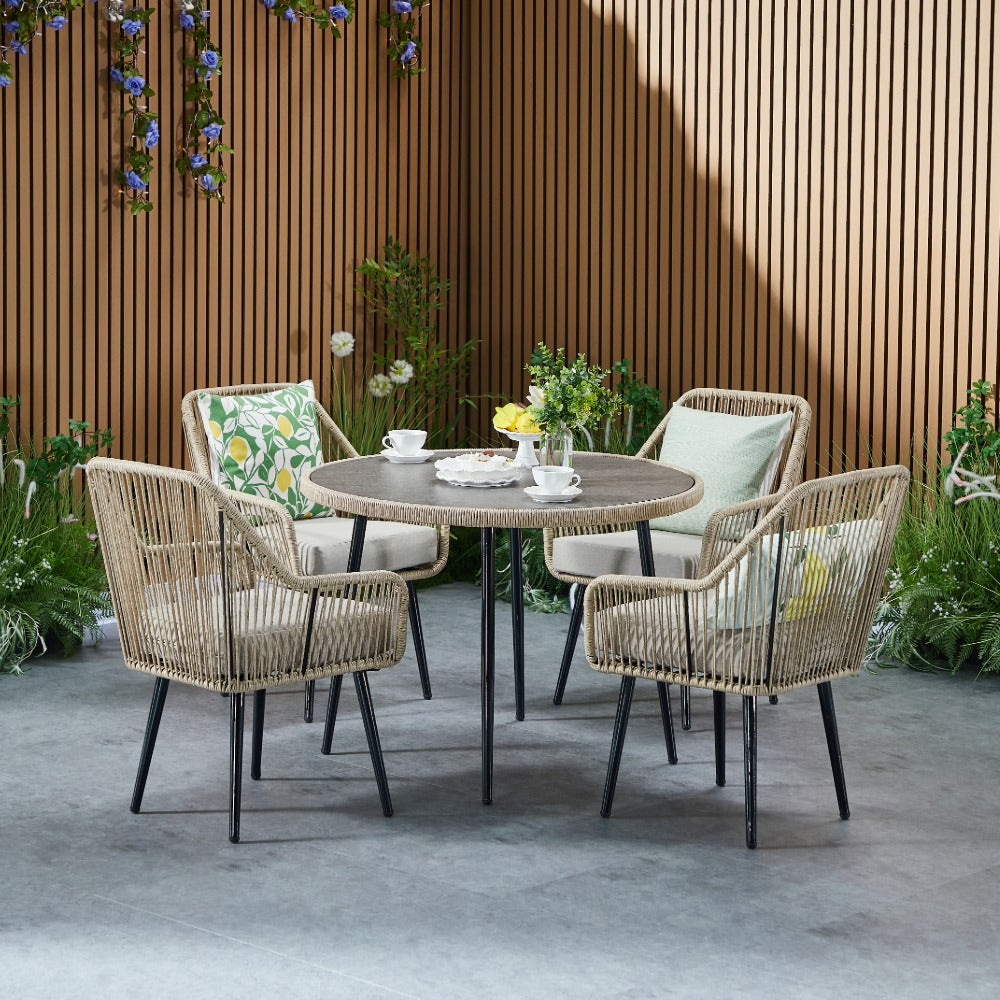 Lisbon 4 Seater Rope Garden Dining Set with Round Table