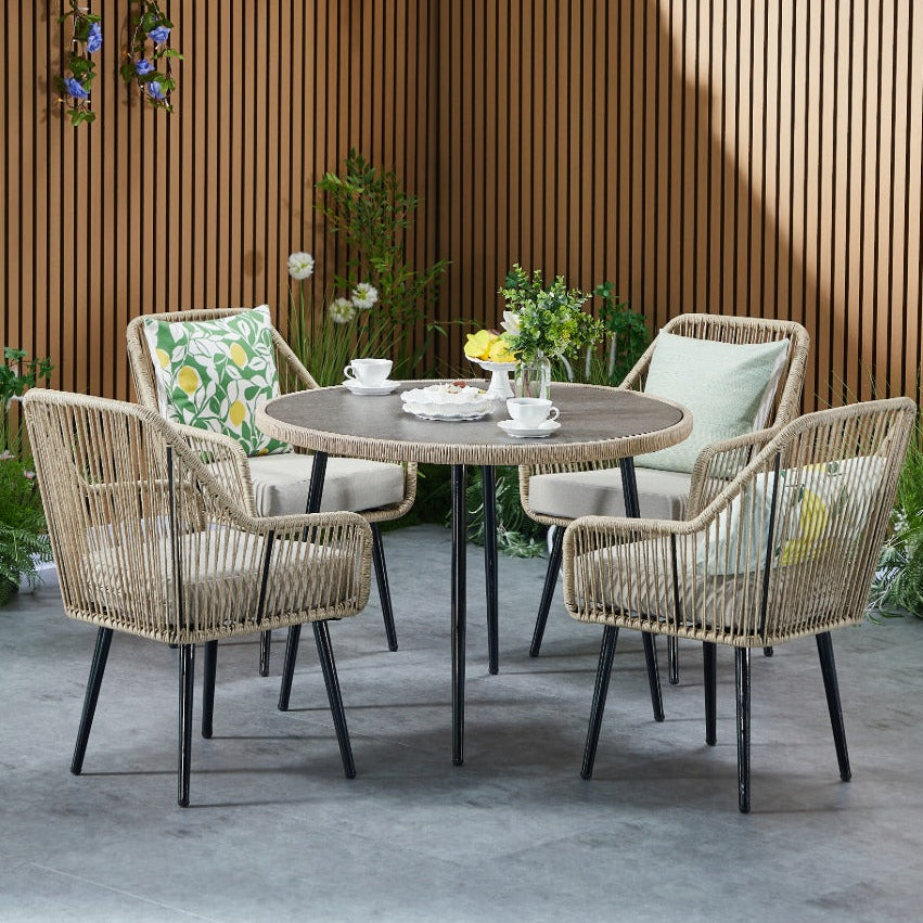 Lisbon 4 Seater Rope Garden Dining Set with Round Table