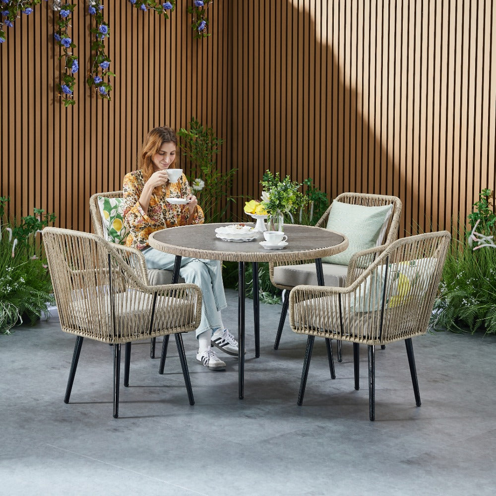 Lisbon 4 Seater Rope Garden Dining Set with Round Table