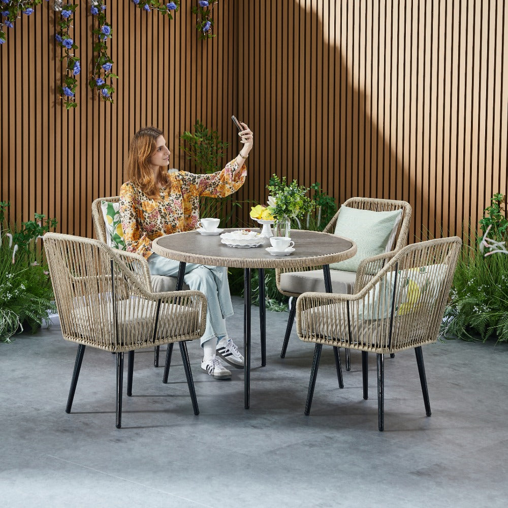 Lisbon 4 Seater Rope Garden Dining Set with Round Table