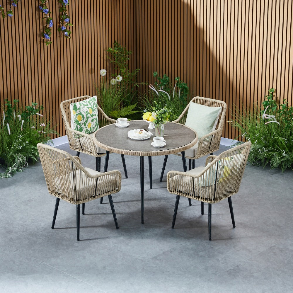 Lisbon 4 Seater Rope Garden Dining Set with Round Table