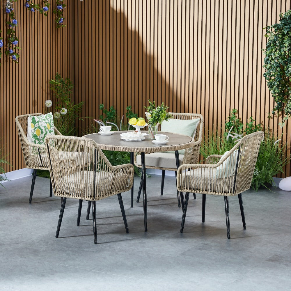 Lisbon 4 Seater Rope Garden Dining Set with Round Table