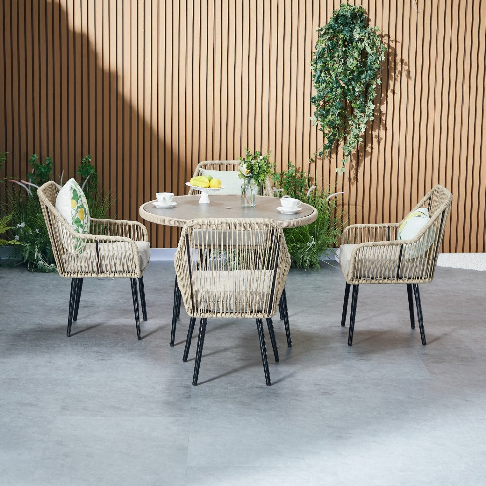 Lisbon 4 Seater Rope Garden Dining Set with Round Table