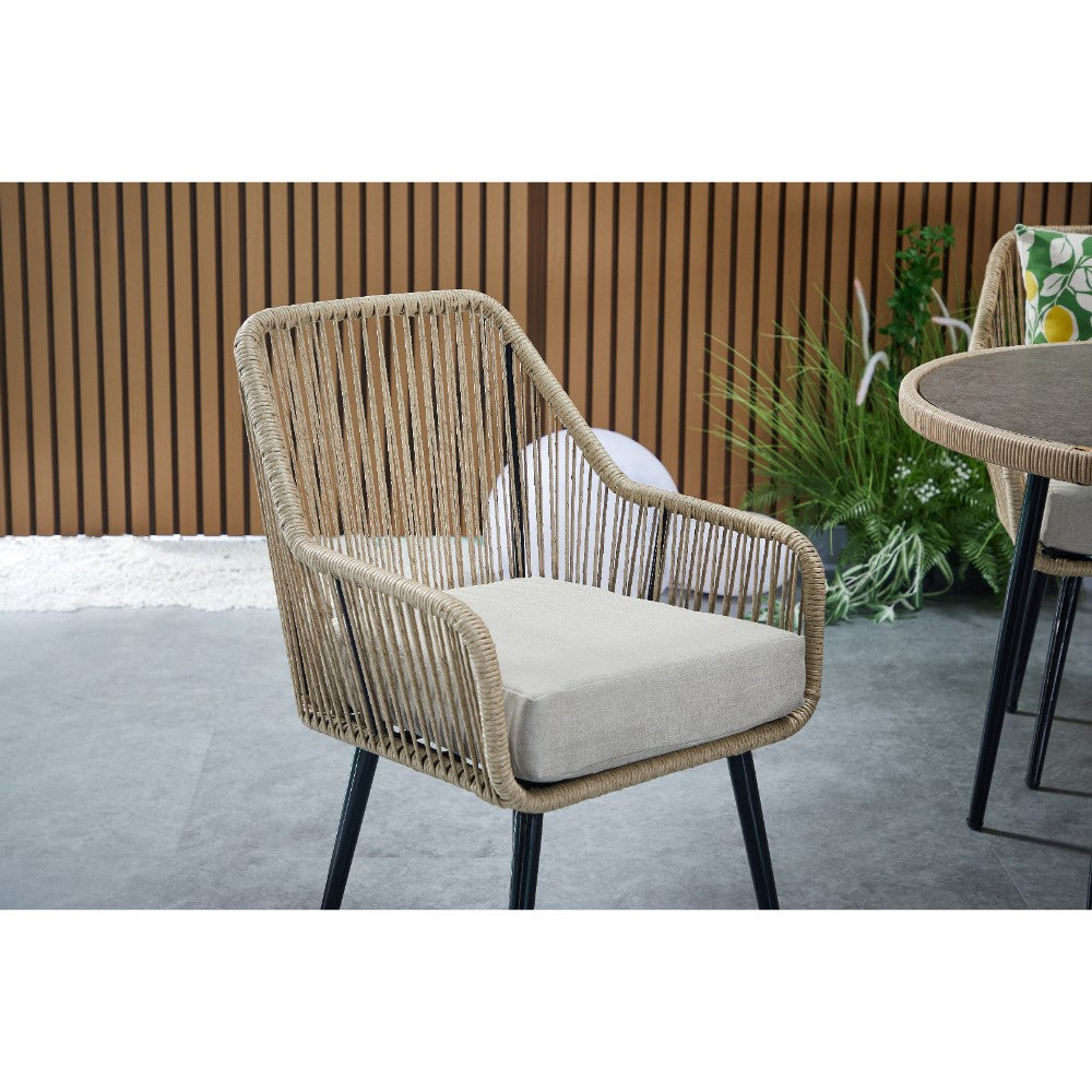 Lisbon 4 Seater Rope Garden Dining Set with Round Table