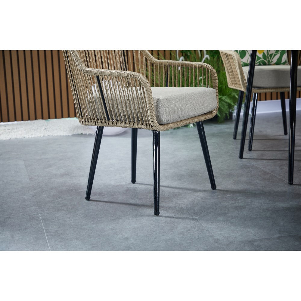 Lisbon 4 Seater Rope Garden Dining Set with Round Table