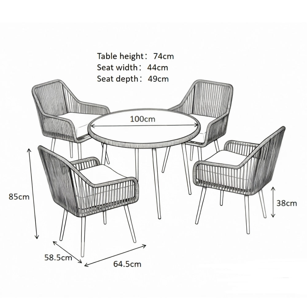 Malta 4 Seater Rope Garden Dining Set with Round Table