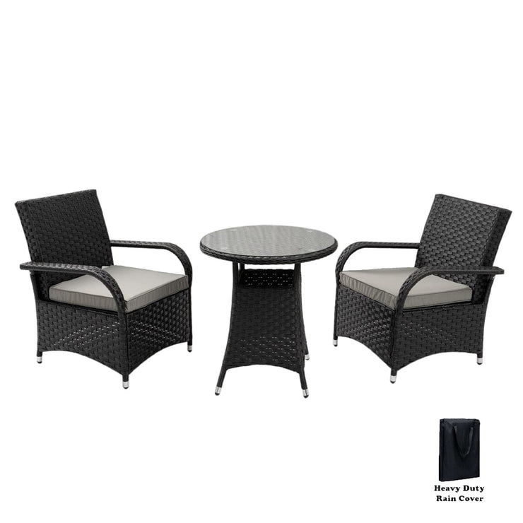 Aura 2 Seater Armchair Bistro Set Garden Rattan Set with Raincover