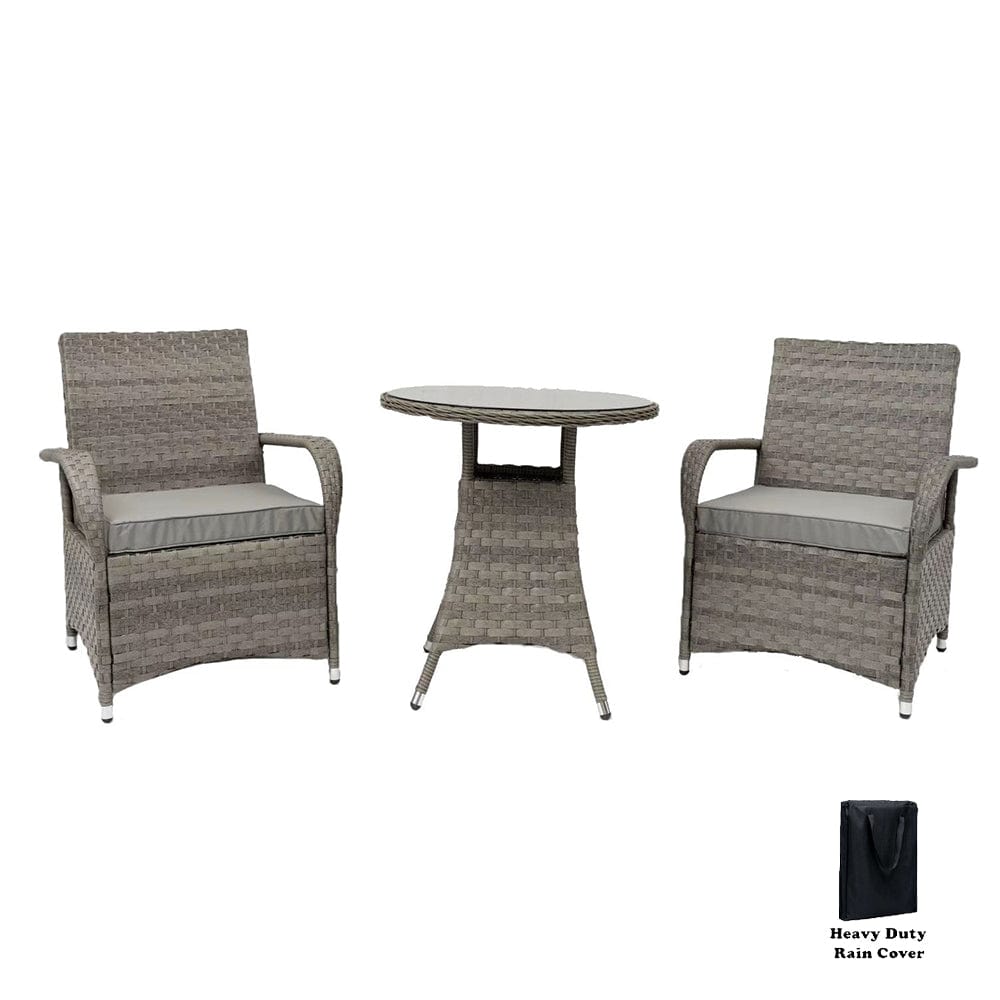 Aura 2 Seater Armchair Bistro Set Garden Rattan Set with Raincover
