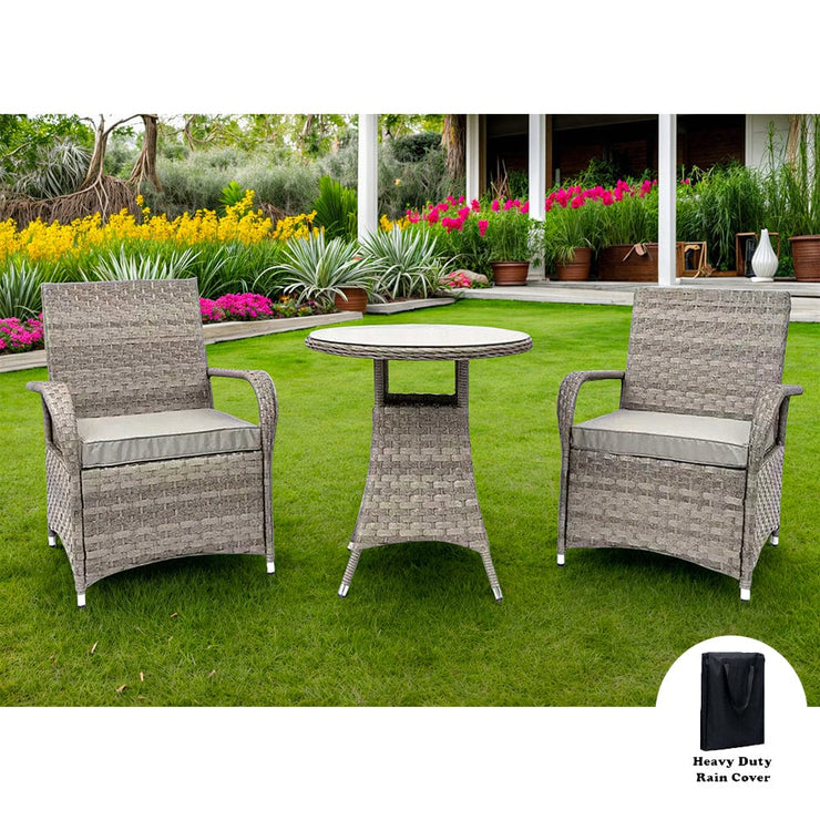 Aura 2 Seater Armchair Bistro Set Garden Rattan Set with Raincover