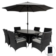 Aura 6 Seater Armchair Oval Rattan Garden Furniture Dining Set With Parasol Option