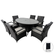 Aura 6 Seater Armchair Oval Rattan Garden Furniture Dining Set With Parasol Option