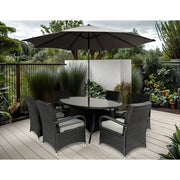 Aura 6 Seater Armchair Oval Rattan Garden Furniture Dining Set With Parasol Option