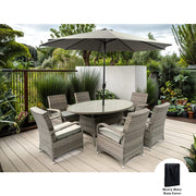 Aura 6 Seater Armchair Oval Rattan Garden Furniture Dining Set With Parasol Option