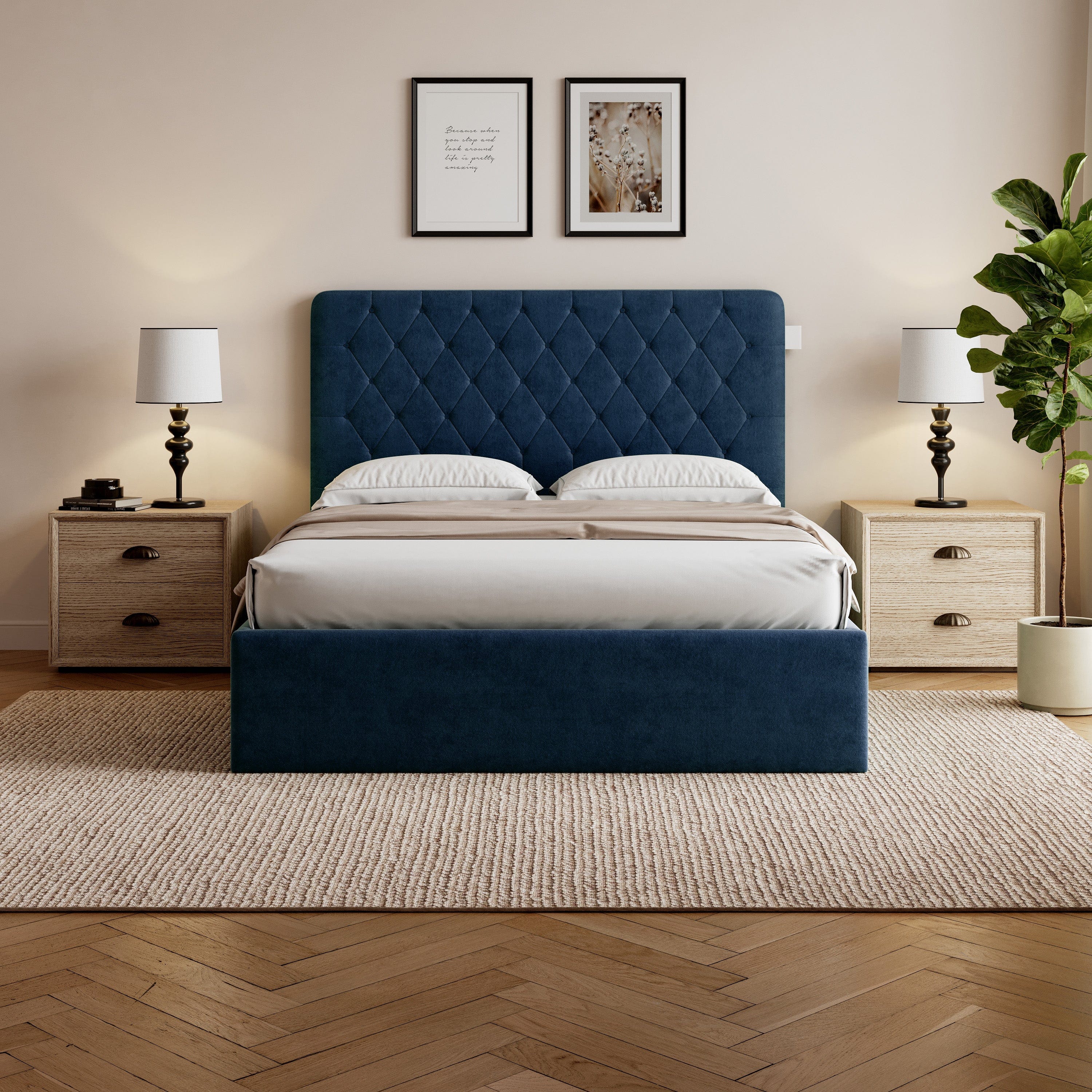 Pneumatic Velvet Bed ttoman Storage Bed Double / King Bed Lift Up Storage Bed Frame with Tufted Headboard