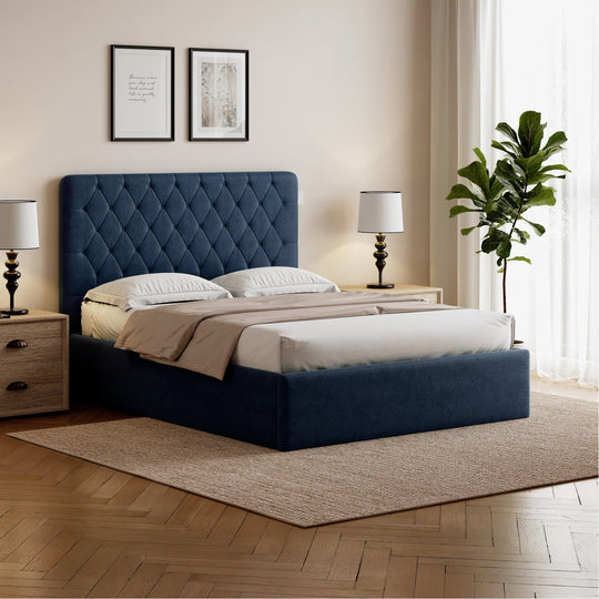 Pneumatic Velvet Bed ttoman Storage Bed Double / King Bed Lift Up Storage Bed Frame with Tufted Headboard