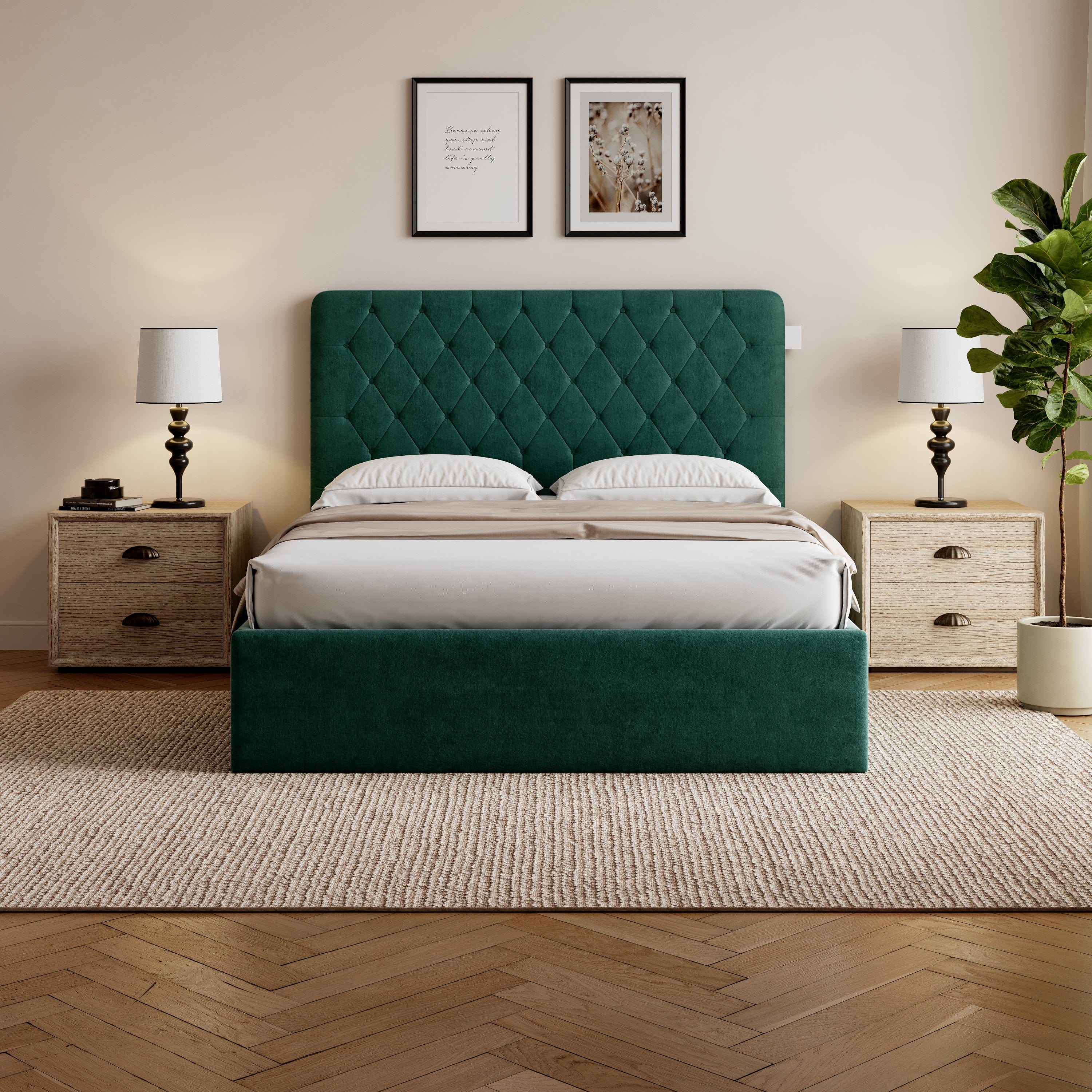 Pneumatic Velvet Bed ttoman Storage Bed Double / King Bed Lift Up Storage Bed Frame with Tufted Headboard
