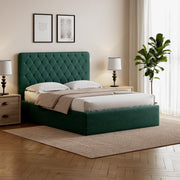 Pneumatic Velvet Bed ttoman Storage Bed Double / King Bed Lift Up Storage Bed Frame with Tufted Headboard