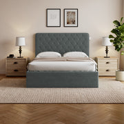 Pneumatic Velvet Bed ttoman Storage Bed Double / King Bed Lift Up Storage Bed Frame with Tufted Headboard