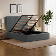 Pneumatic Velvet Bed ttoman Storage Bed Double / King Bed Lift Up Storage Bed Frame with Tufted Headboard