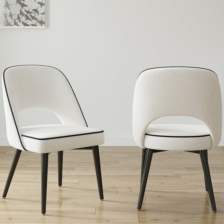 Set Of 2 Amore Boucle Dining Chair In White Teddy Fabric