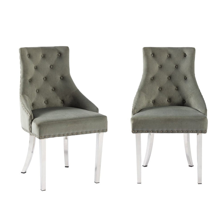 Avers Grey Velvet Button Back Dining Chairs