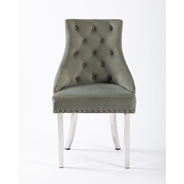 Avers Grey Velvet Button Back Dining Chairs