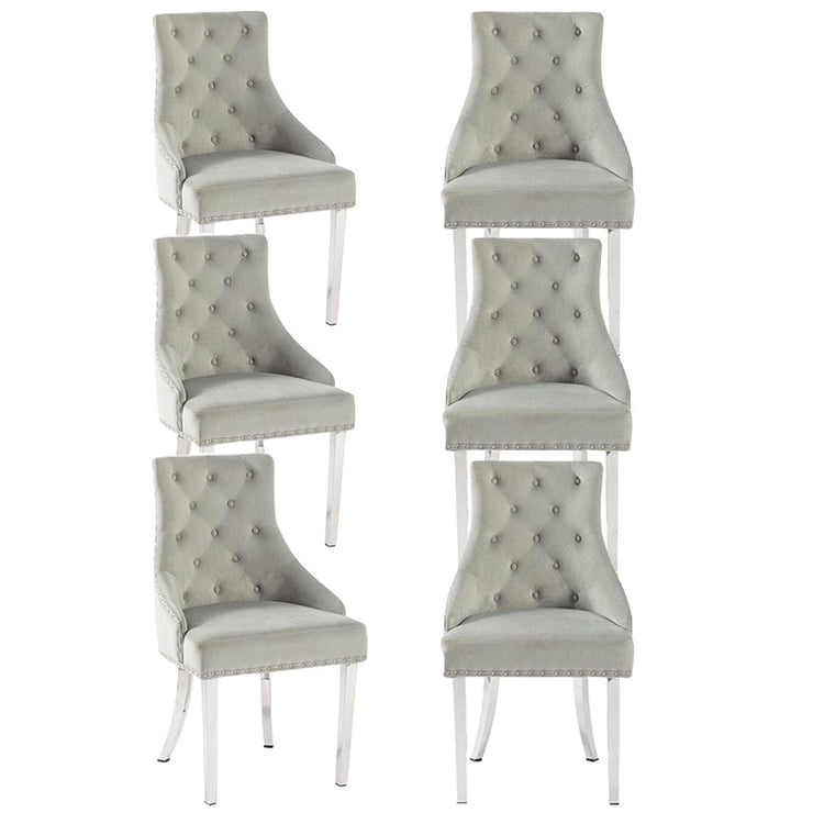 Avers Light Grey Velvet Button Back Dining Chairs