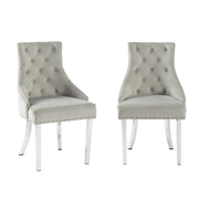 Avers Light Grey Velvet Button Back Dining Chairs