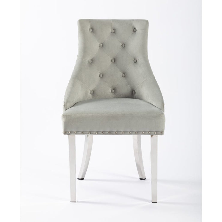 Avers Light Grey Velvet Button Back Dining Chairs