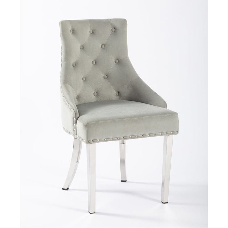 Avers Light Grey Velvet Button Back Dining Chairs