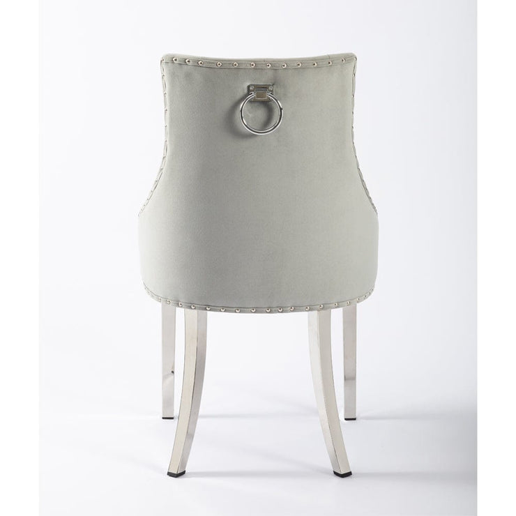 Avers Light Grey Velvet Button Back Dining Chairs