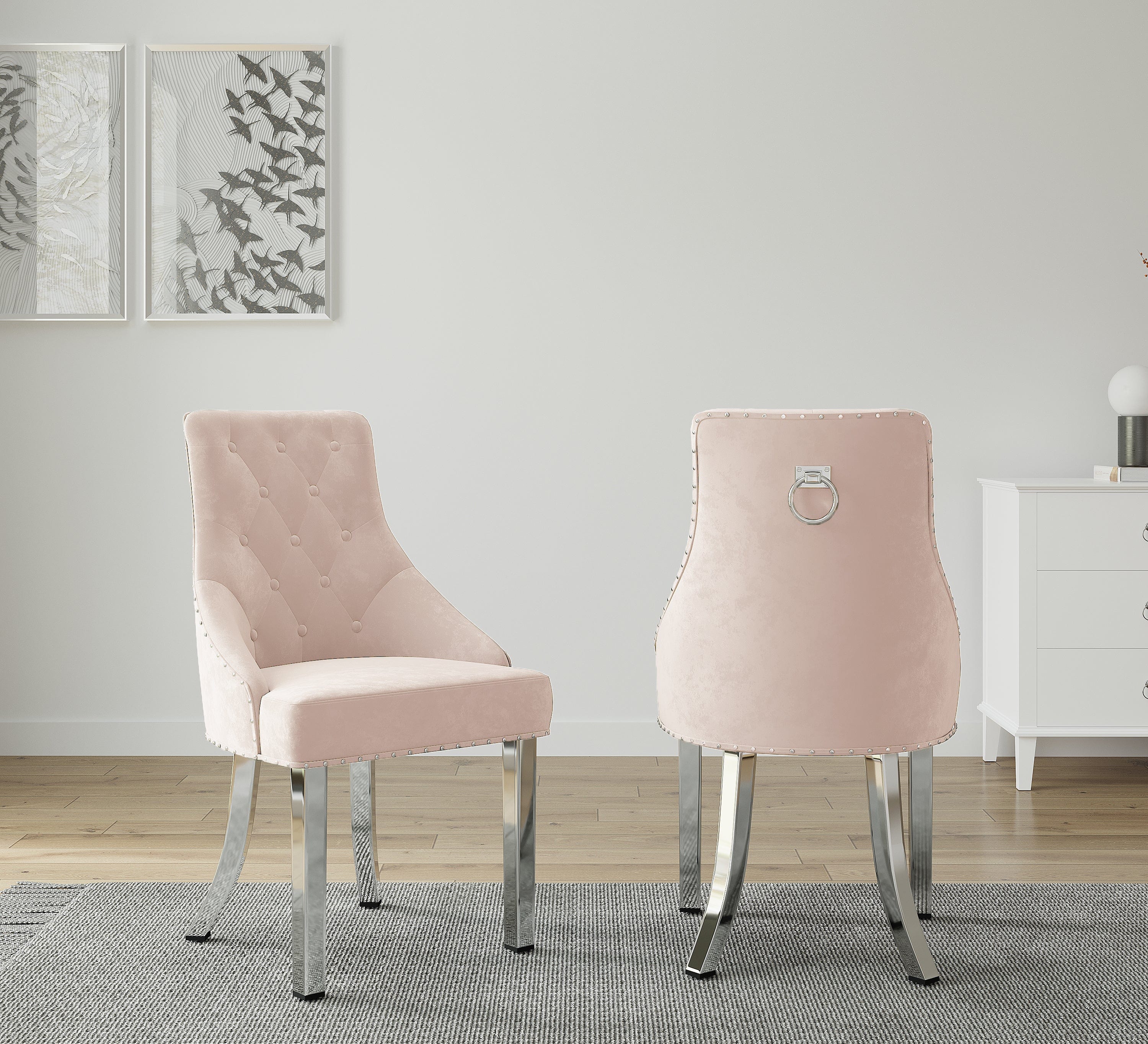 Etta White Marbled Effect Trestle Dining Table Set with 6 Velvet Button Back Chairs