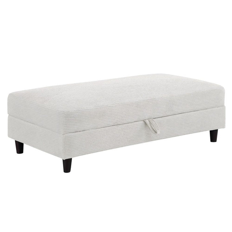 Avery Reversible White Corduroy Corner Sofa With Storage Chaise and Ottoman Bench