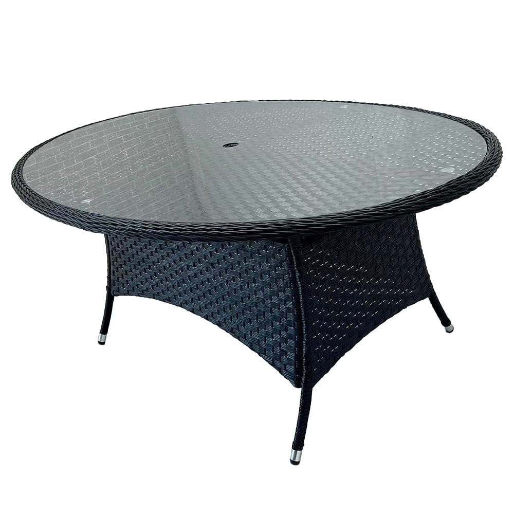 Aura 6 Seater Armchair Oval Rattan Garden Furniture Dining Set with Parasol Hole and Rain Cover