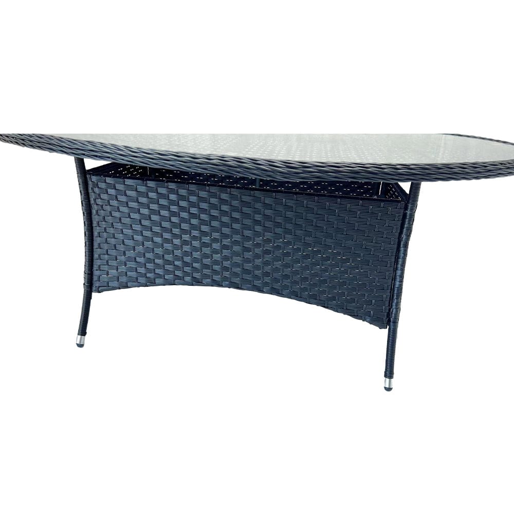 Aura 6 Seater Armchair Oval Rattan Garden Furniture Dining Set with Parasol Hole and Rain Cover