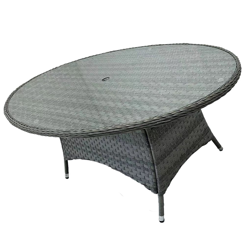 Aura 6 Seater Armchair Oval Rattan Garden Furniture Dining Set with Parasol Hole and Rain Cover