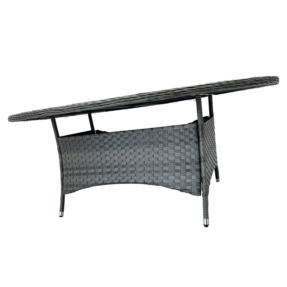 Aura 6 Seater Armchair Oval Rattan Garden Furniture Dining Set with Parasol Hole and Rain Cover
