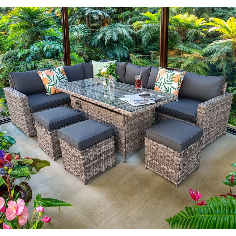 Barcelona Rattan Garden Furniture Seater Corner Sofa Set with Fire p
