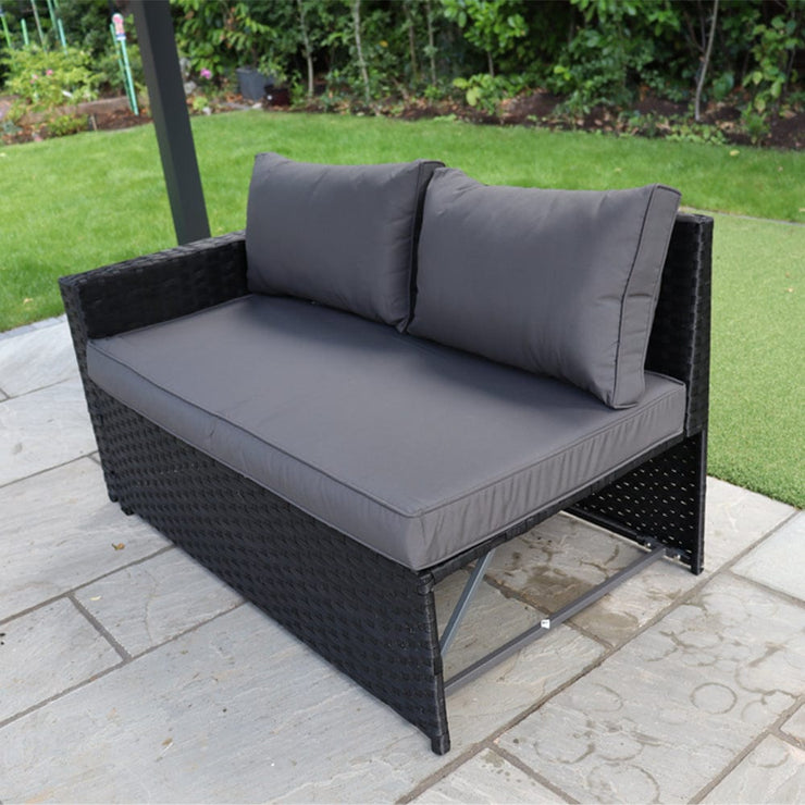 Barcelona Rattan Garden Furniture 9 Seater Corner Sofa Set with Fire pit Dining Table in Black Or Grey