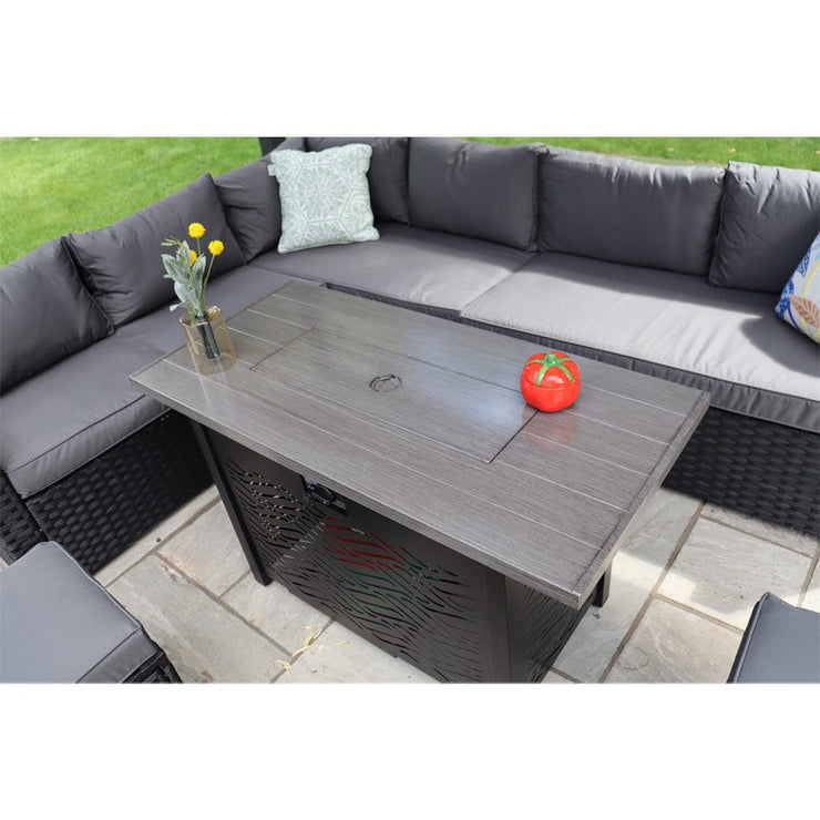Barcelona Rattan Garden Furniture 9 Seater Corner Sofa Set with Fire pit Dining Table in Black Or Grey
