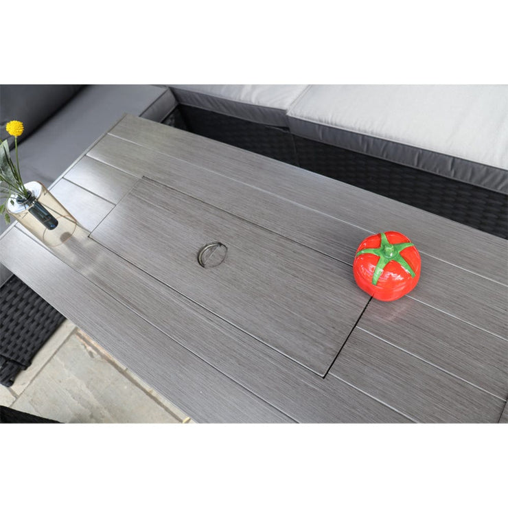 Barcelona Rattan Garden Furniture 9 Seater Corner Sofa Set with Fire pit Dining Table in Black Or Grey