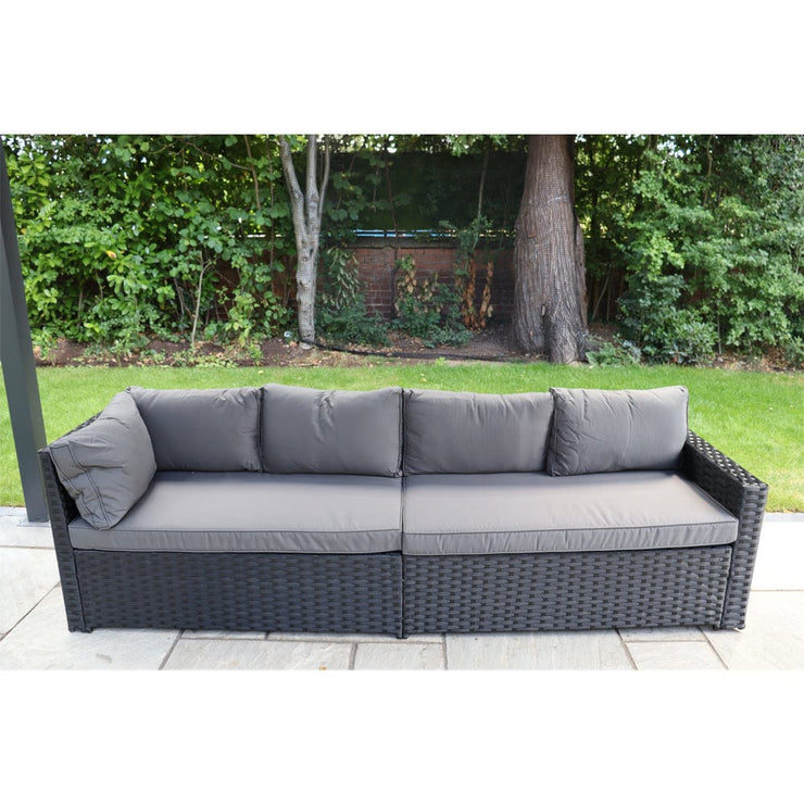 Barcelona Rattan Garden Furniture 9 Seater Corner Sofa Set with Fire pit Dining Table in Black Or Grey