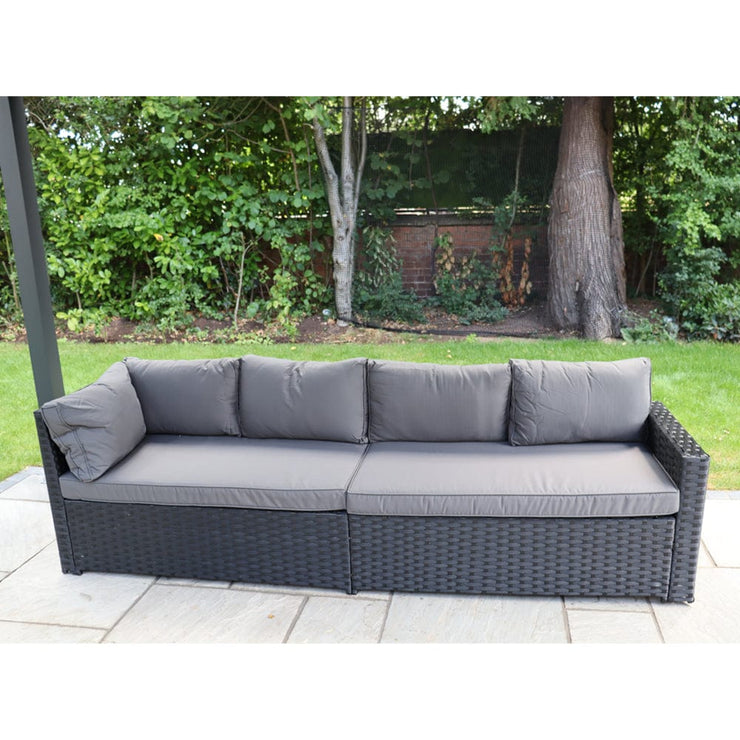 Barcelona Rattan Garden Furniture 9 Seater Corner Sofa Set with Fire pit Dining Table in Black Or Grey